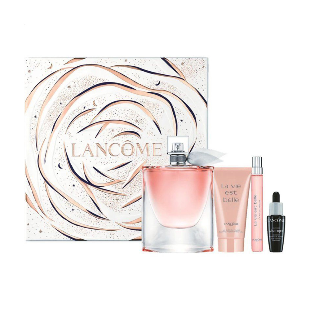 Парфумований набір жіночий Lancome La Vie Est Belle (парфумована вода, 100 мл + парфумована вода, 10 мл + лосьйон для тіла, 50 мл + сироватка, 10 мл)